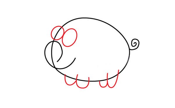 简单小猪简笔画步骤图片3