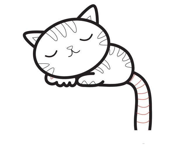 熟睡的小猫咪简笔画步骤图片
