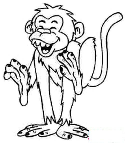 幼儿猴子简笔画:哈哈大笑的猴子