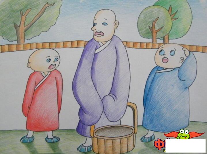 可爱的儿童画图片,三个和尚没水喝儿童画