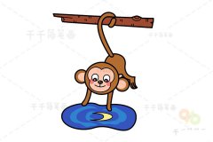 猴子捞月情景简笔画