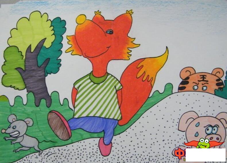 狐假虎威简单儿童画,儿童简单画画图片