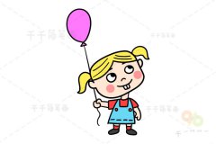 拿气球的女孩简笔画步骤图