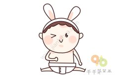 戴兔耳朵的小宝宝简笔画