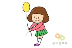 萌小妹的日常生活 玩气球的萌小妹简笔画