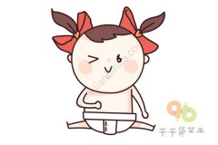 扎蝴蝶结辫子的小宝宝简笔画
