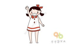 挥手的小女孩简笔画图片