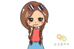戴墨镜的酷酷女孩简笔画图片