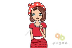 戴帽子的女孩简笔画图片
