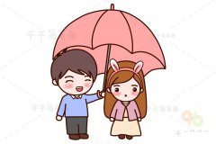 打伞情侣简笔画  儿童绘画