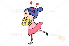 收到礼物的女孩简笔画