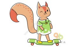 旅行动物简笔画 松鼠骑着滑板去玩耍