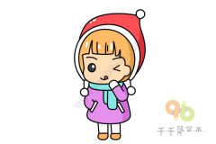 戴着圣诞帽的女孩简笔画