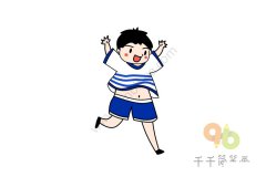 开心激动的男孩简笔画