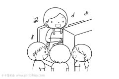 开心的一家人简笔画