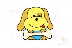 抱着骨头的小狗简笔画