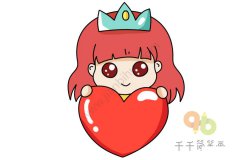 手捧爱心的女孩简笔画