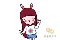 儿童画兔子女孩简笔画