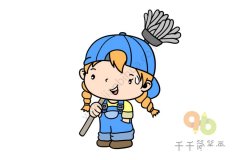 做家务系列简笔画 拖地的小女孩