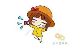 爱自拍的小女孩简笔画