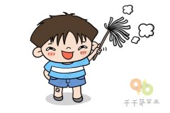 做家务系列简笔画 拖地的小男孩