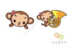 玩圆号的小猴子简笔画