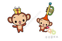 玩大号乐器的小猴子简笔画