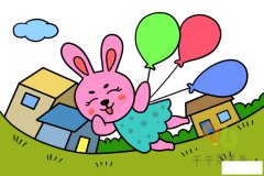 玩气球的小兔子简笔画 美好而快乐的时光