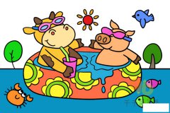 泳池派对简笔画 沐浴夏日的阳光