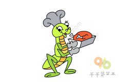 厨师螳螂简笔涂色画