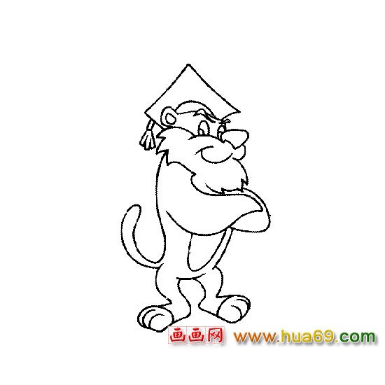 动物简笔画:带博士帽的狮子