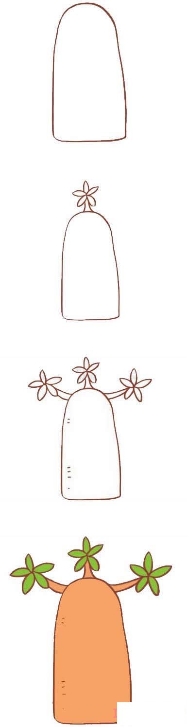  面包树的画法步骤图带颜色 面包树简笔画图片
