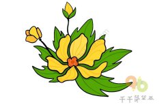 绿叶衬托花朵简笔画