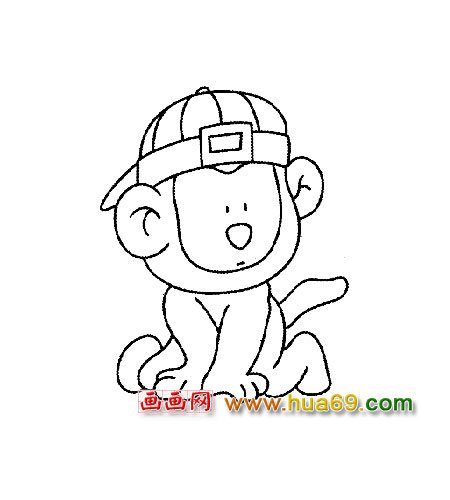 简笔画:戴帽子的猴子3