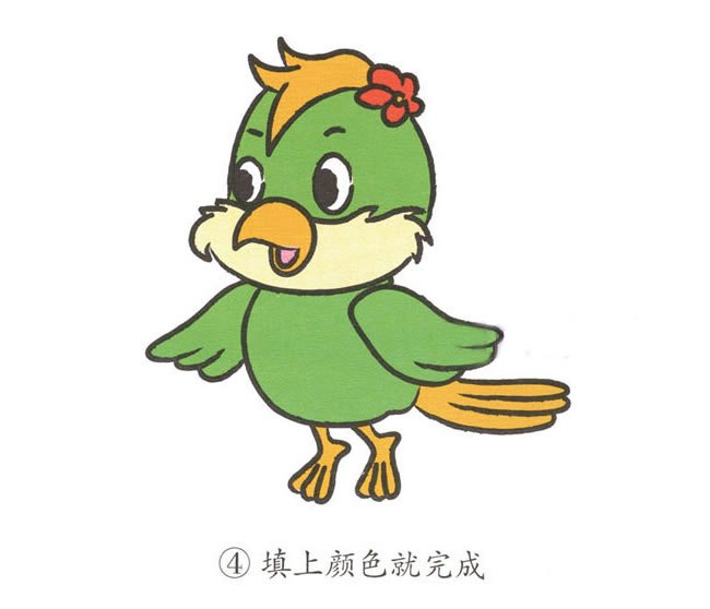 可爱的卡通鹦鹉简笔画步骤图片