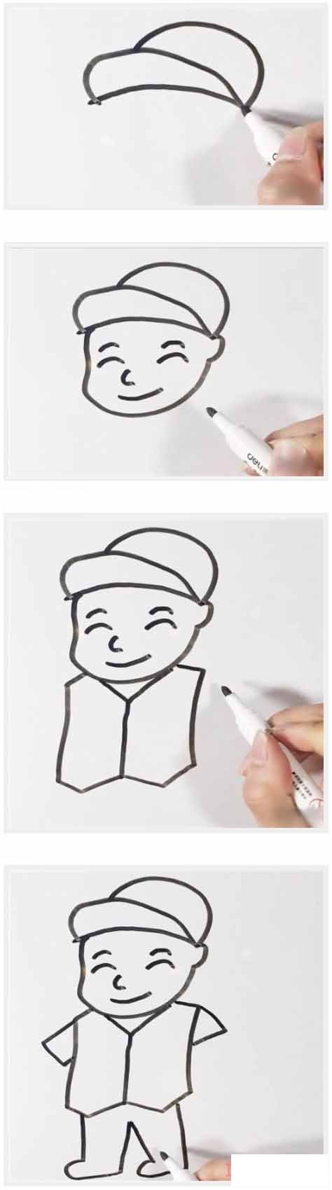 清洁工人怎么画简洁易学_带步骤图清洁工简笔画图片