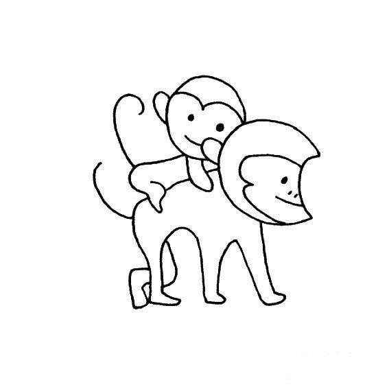 猴子妈妈背着小猴的简笔画法