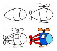 玩具直升机简笔画彩色画法步骤图片