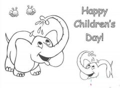 儿童可爱卡通六一简笔画图片大全：大象过六一