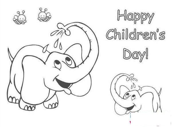儿童可爱卡通六一简笔画图片大全：大象过六一