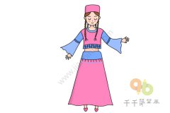 民族人物 维吾尔族女孩简笔画步骤图
