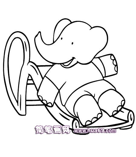 大象睡在躺椅上休息的简笔画