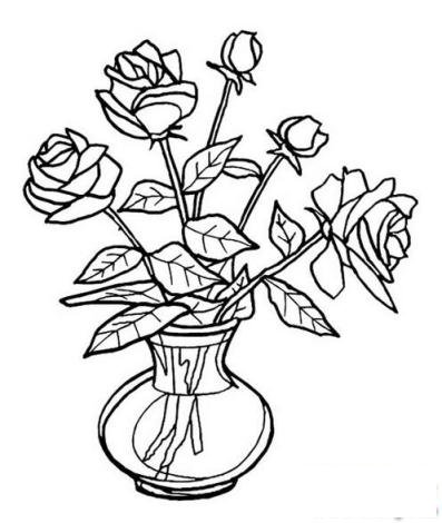 简笔画花瓶中的玫瑰花的具体画法步骤图片教程