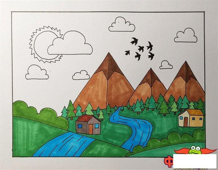 一幅春天简单漂亮的画,春天怎么画简单好看