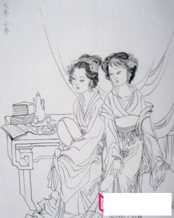 三国简笔画，姐妹花大乔小乔简笔画