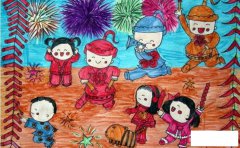 喜庆的新年快乐简笔画，人物简笔画