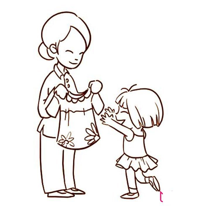 简单的人物简笔画,妈妈与女儿