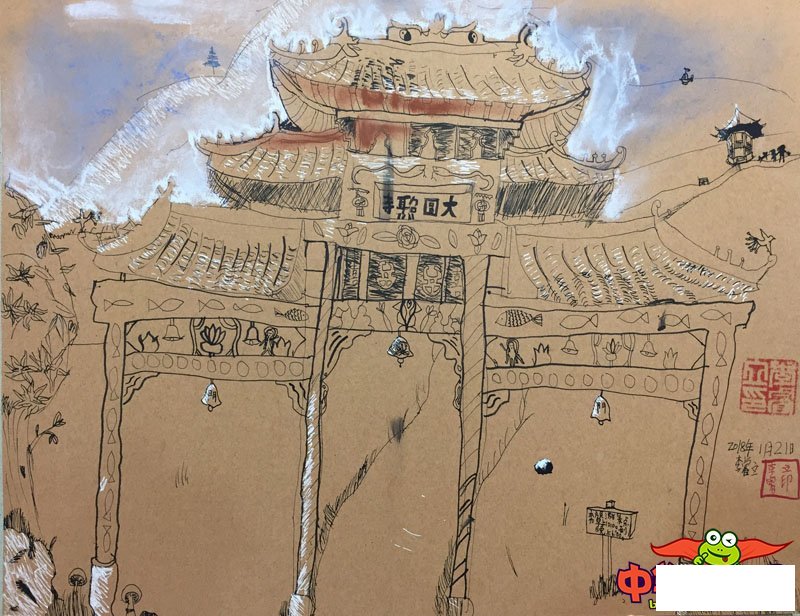 儿童美术画画图片大全,古老的寺院