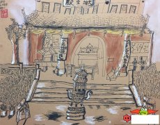 儿童美术画画图片大全，古老的寺院