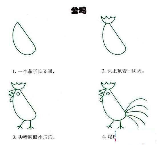公鸡的简笔画画法步骤:如何画公鸡